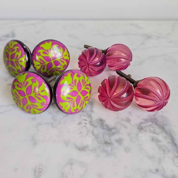 Hobby Lobby, Lot of 8 Purple Green Ceramic & Glass Cabinet Drawer Pulls Knobs - Picture 1 of 6